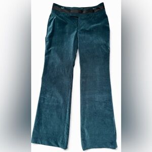 Alvin Valley Teal Velvet Flare Pants with Black Waistband 8